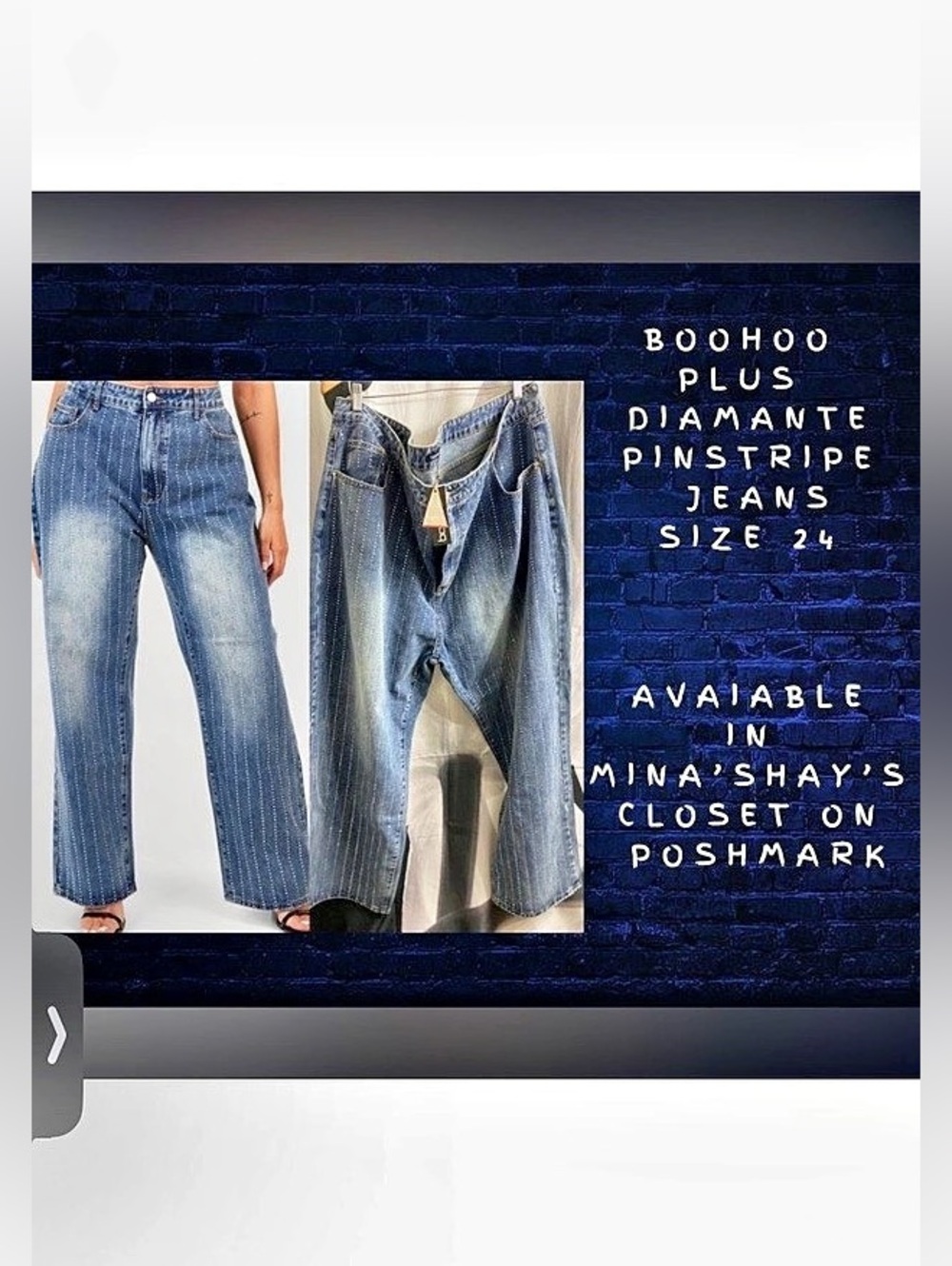 Boohoo Plus Diamante Duster Print Jeans Straight Leg Jeans Blue Gray Waist 24